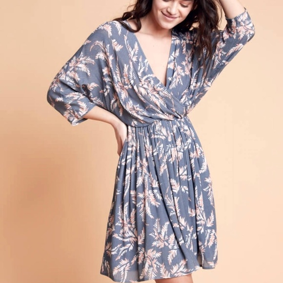 Daly Feather Print Faux Wrap Dress - Picture 1 of 4